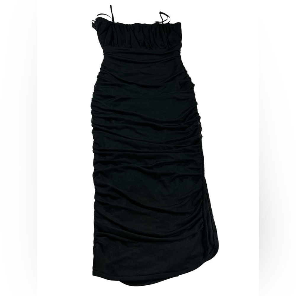 Lulus Reinette Black Ruched Sleeveless Bodycon Midi Dress Size XS